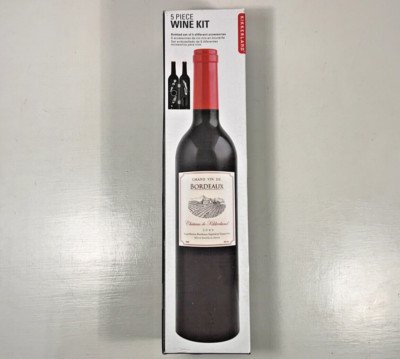 Kikkerland 5 Piece Wine Kit in Plastic Wine Bottle / New
