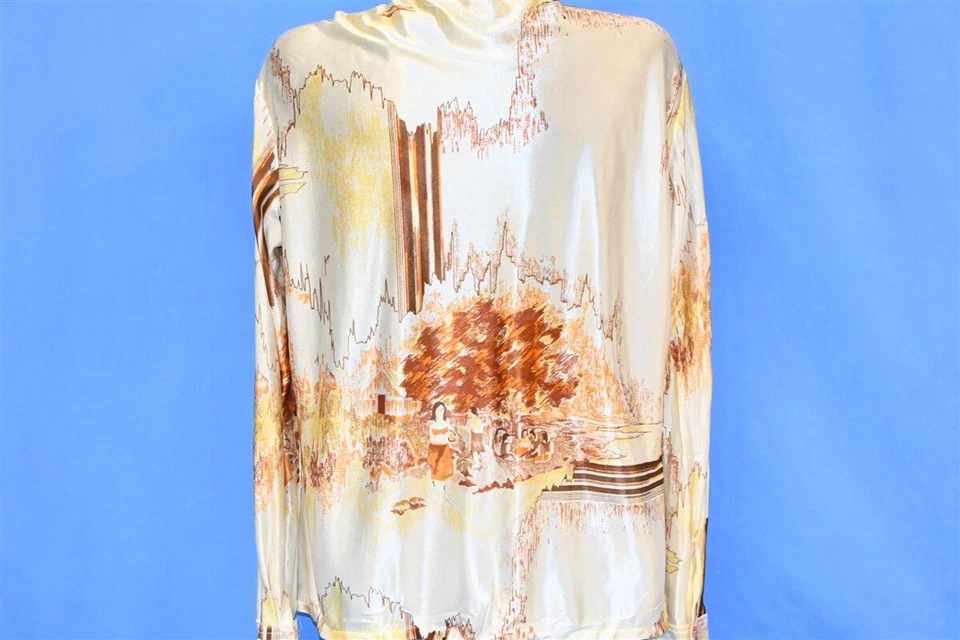 CAMISA DISCOTECA VINTAGE AÑOS 70 ESCENA III DA VINCI MUJER PUEBLO NAILON CUELLO GRANDE XL Foto 3 de 4