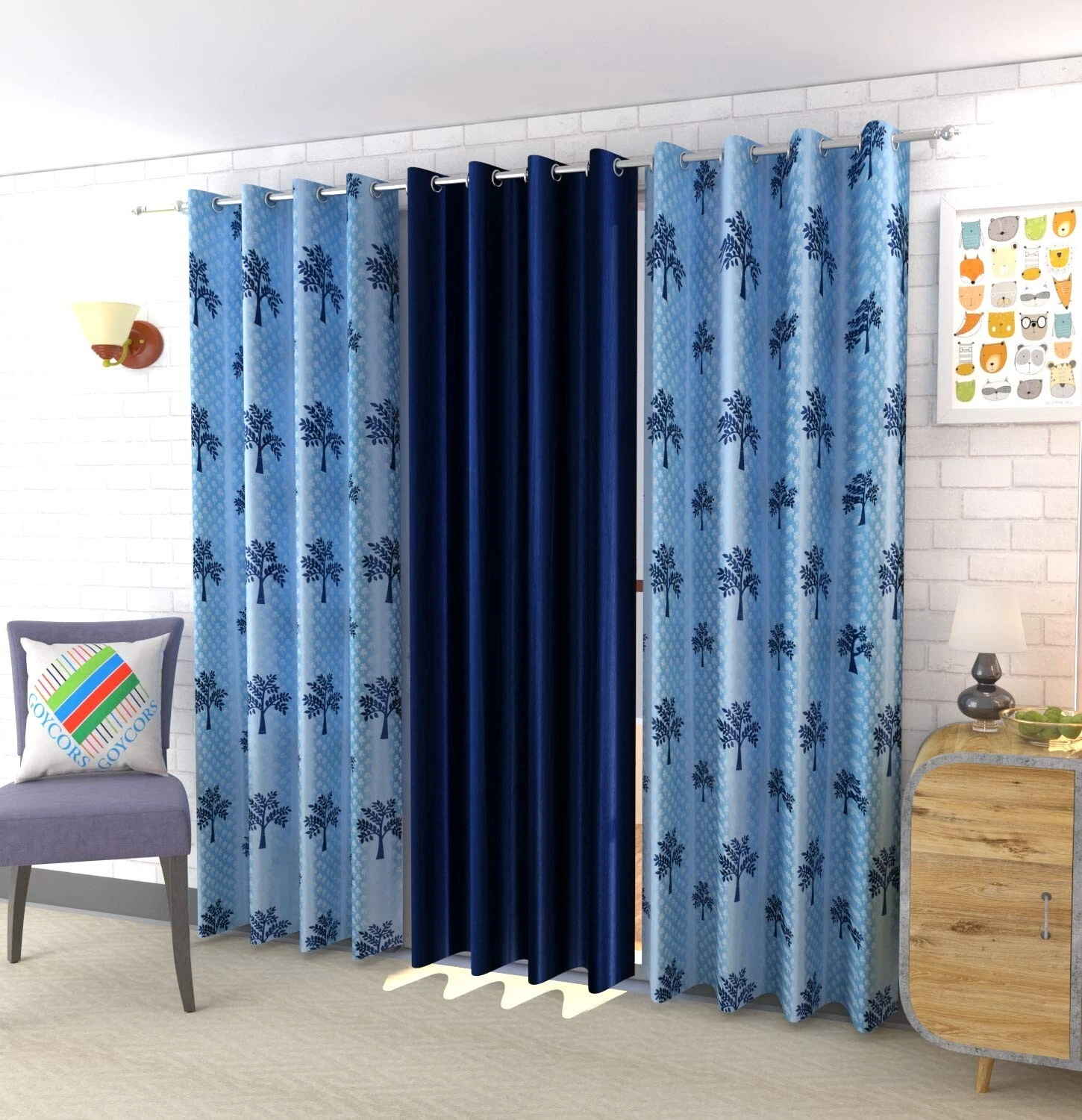 Nuevo Juego De Cortinas De Puerta De Poliéster Con Ojetes De 3 Piezas - 7 Pies