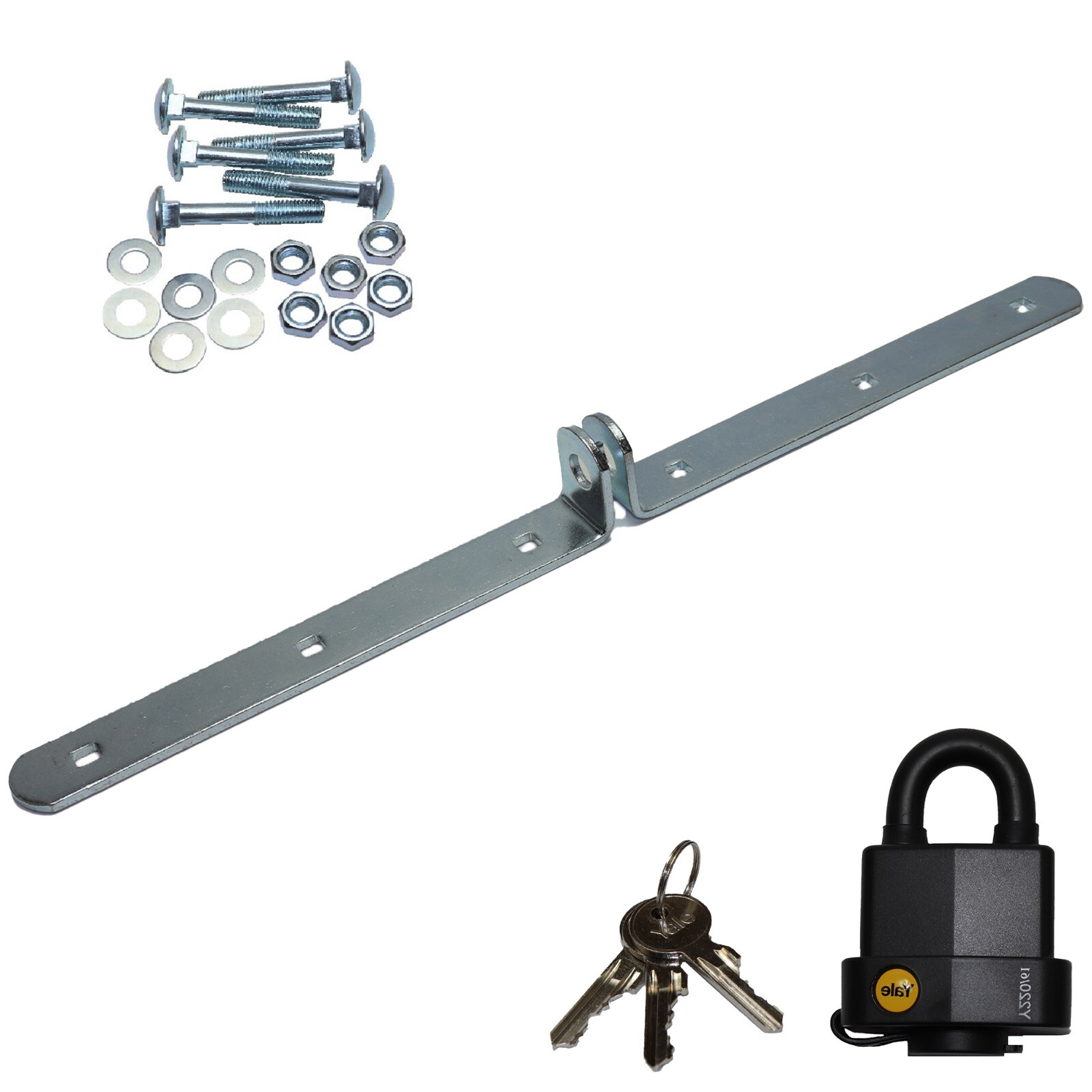 Security Locking Hasp Bar Shed Garage Door Heavy Duty 220mm Silver + Lock Yale Love Gorey