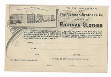 Old Advertising Postcard Richman Brothers Clothing York PA Salesman Rudisill