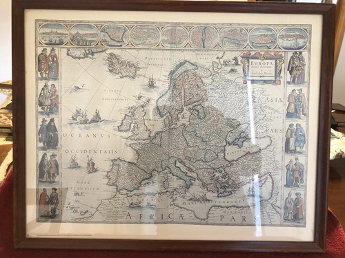 Ancienne Carte D'Europe Montée Sur Bois Par Blaeuw, Reproduction 19x14 Pouces, Style Ancien