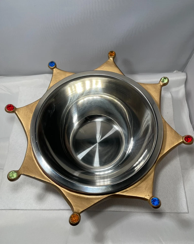 Royal Crown Dog Bowl Gold Pet Dish with Gems and Pawprints Fit for a Furry King - Image 4 of 4