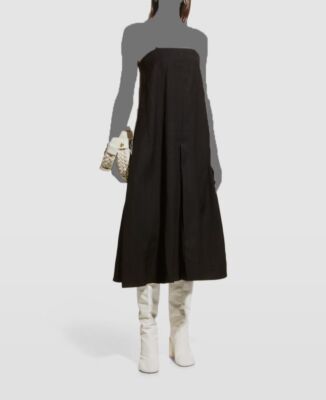 $2590 Jil Sander Women's Black Linen Pleated Strapless A-Line Dress Size 38  | eBay