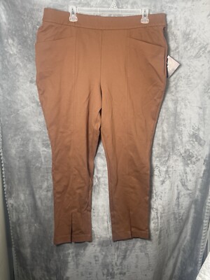 Ava &Viv Women s Brown High-Rise Stretch Pockets Elastic Waist Skinny Pants 2X