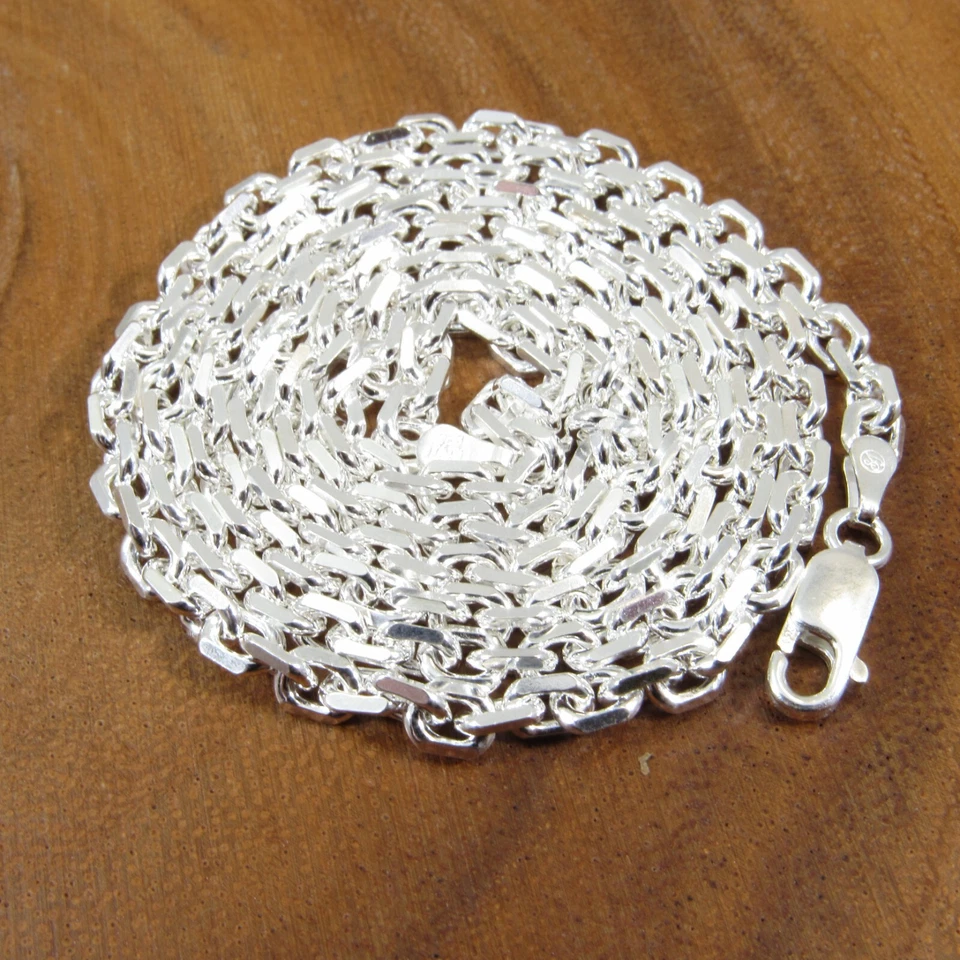 Cadena de cable de eslabones de anclaje italianos de plata de ley 925 maciza de 4 mm, hecha en Italia Foto 3 de 4