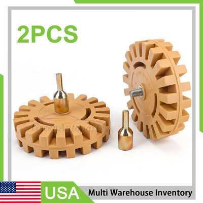 2X Decal Removal Eraser Wheel w/ Power Drill Arbor Adapter 4'' Rubber Pinstripe