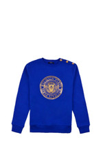 BALMAIN SWEATSHIRT COIN LOGO BLUE BT4P60 615