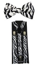 Unisex Clip-on Party Wedding White "Zebra" Bow tie Suspender Set