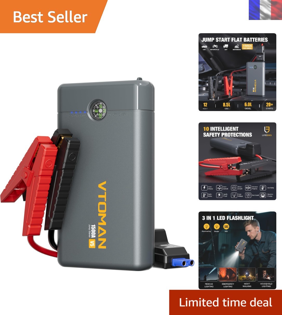 Batterie de démarrage VTOMAN V5 avec 10 protections de sécurité
