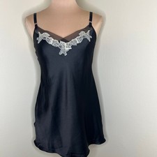 Victoria's Secret Chemise Nighty Small Womens Black Lace Silky Satin Slip Dress