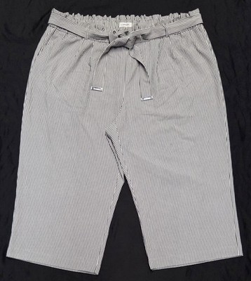 CALVIN KLEIN Cropped Wide Leg Pants 2XL Black White Pinstripe Tie Waist Culottes