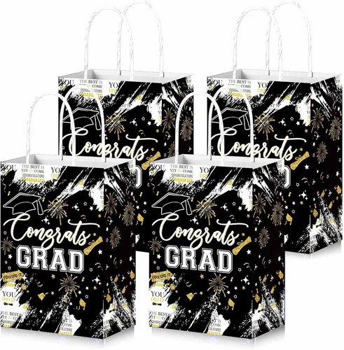 Fitumiw 12 Pcs Graduation Gift Bags with Handles 1 Count (Pack of 12), Black