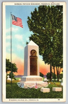 Vintage Barbara Fritchie Monument Linen Postcard Frederick MD