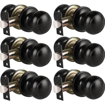 KNOBWELL 6 Pack Matte Black Passage Door Knobs Round Interior