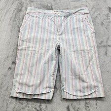 Vintage Caribbean Joe Shorts Women 10 Multicolor Striped Mid Rise Cuffed Bermuda