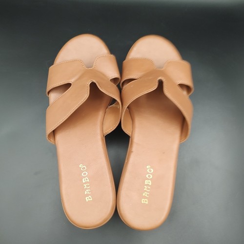 BAMBOO Shoes Tan Brown Platform Sandals Women's 7/EU37 Slip On 2" Heel Manmade - Imagen 5 de 9