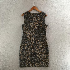 Tommy Hilfiger Mini Dress Womens 12 Brown Leopard Print Sleeveless Crew Neck