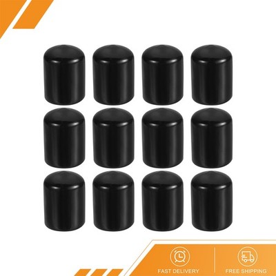 12 Pcs 5/8'' ID Round Rubber End Caps Flexible Rubber Bolts Cover Black