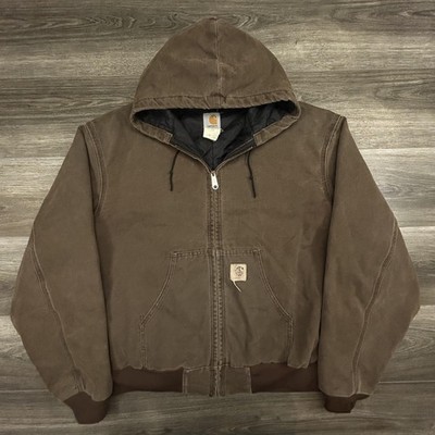 Vintage Carhartt Jacket Mens Large Brown Hooded Canvas Bomber J06 CHT 90s USA
