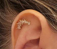 Curved 9 Gem CZ Marquise 14K Real Gold screw ...