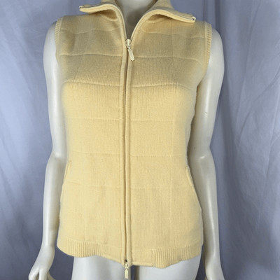 Vintage Marshall Field s 100% Cashmere Zip Vest | Women s M | Pale Yellow Knit S