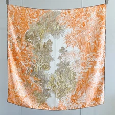 14 Momme Twill 100% Silk Mulberry Scarf Forest Print Wrap Square Shawl 35''