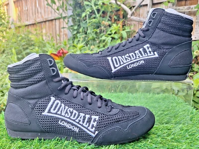 LONSDALE CONTENDER BOXING TRAINERS SIZE 7.5  BLACK MESH TEXTILE / WHITE TRIM - Image 1 of 4