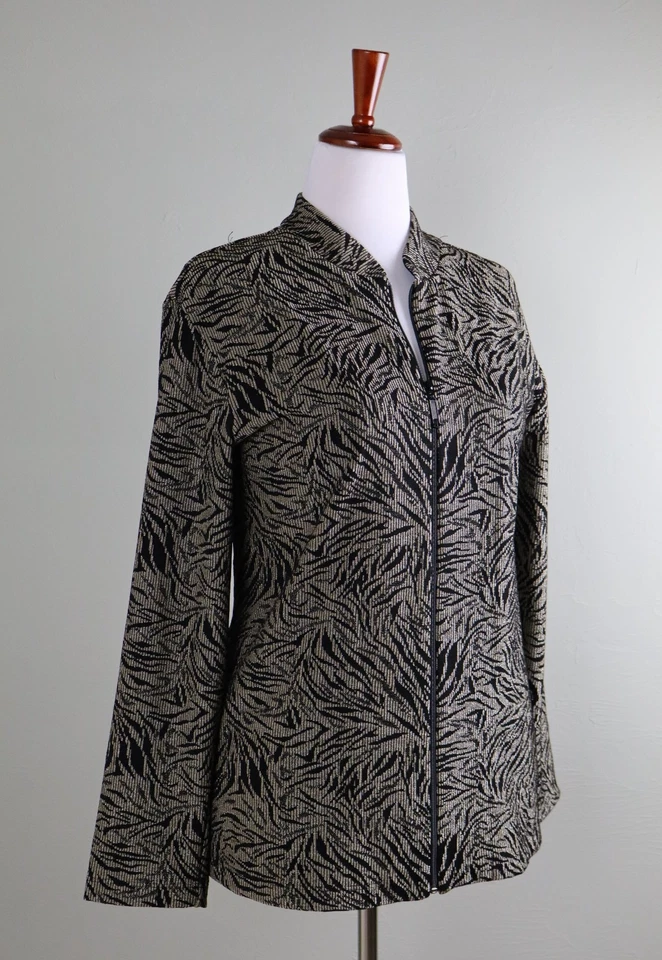 CHICO'S Travelers $119 Vintage Sparkle Tiger Zip Up Jacket Top Size 2 US Large - Image 2 of 4
