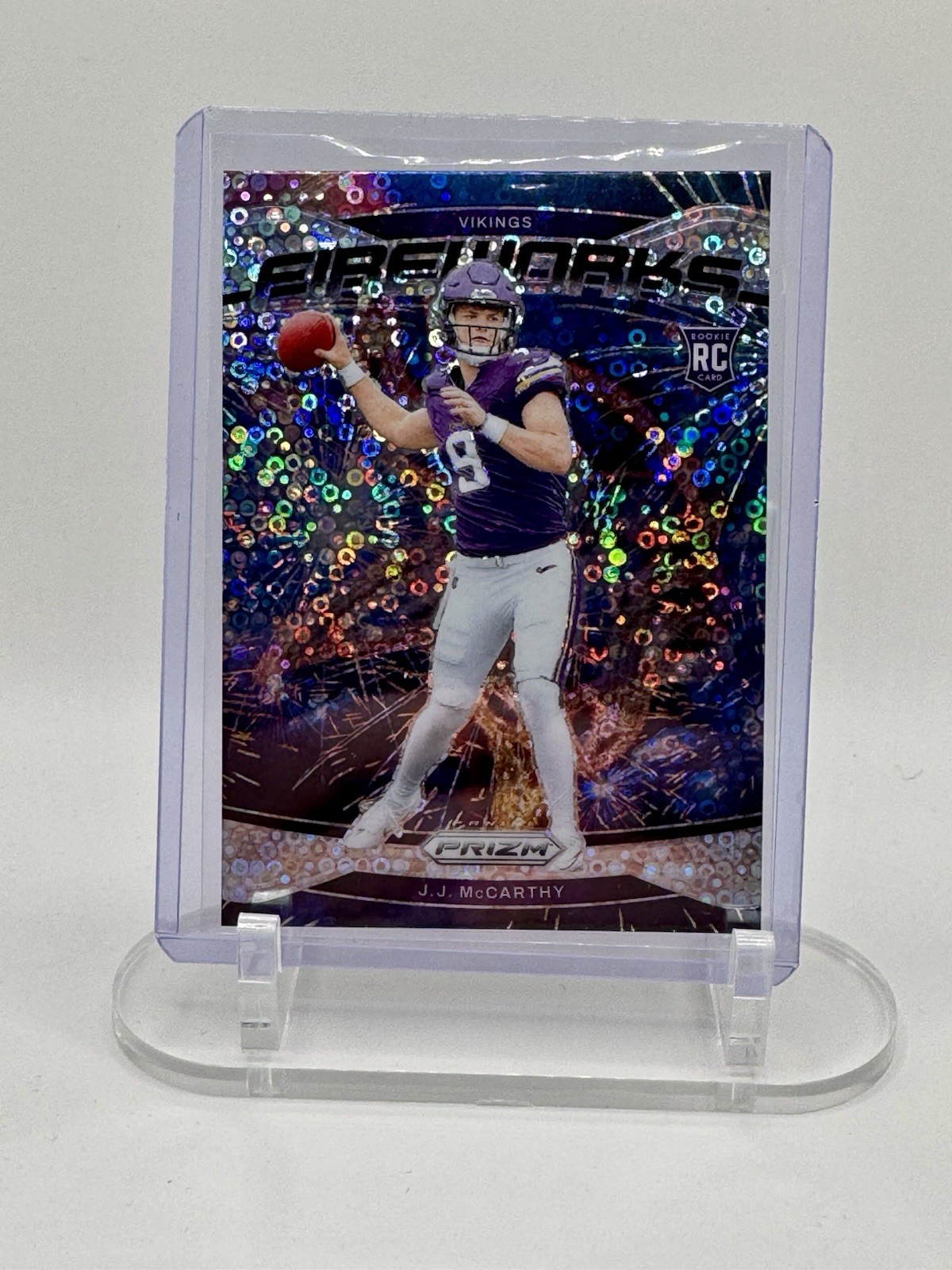 2024 Panini Prizm J.J. McCarthy Fireworks RC No Huddle Rookie #18 Vikings