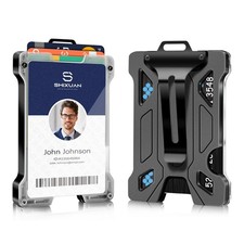ID Badge Holder with Retractable Clip, Credit Card Holder, Standard, Black