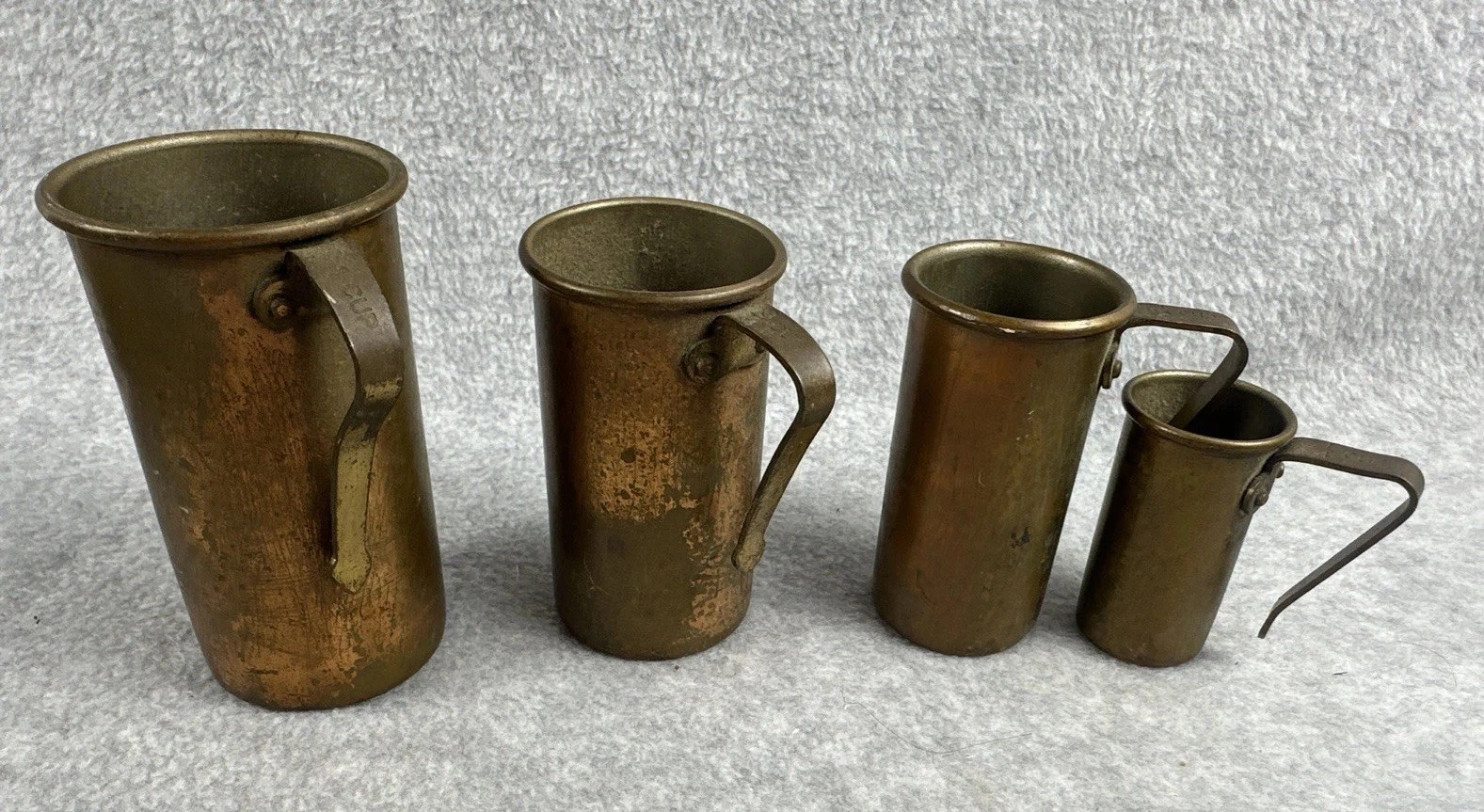 Vintage Copper Tin Lined Measuring Cups 1/4, 1/2 , 3/4 , 1 cup Great Patina