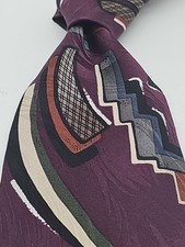 Chez Roffe NY Silk Necktie Mod Geometric Vintage Made in USA Retro Burgundy