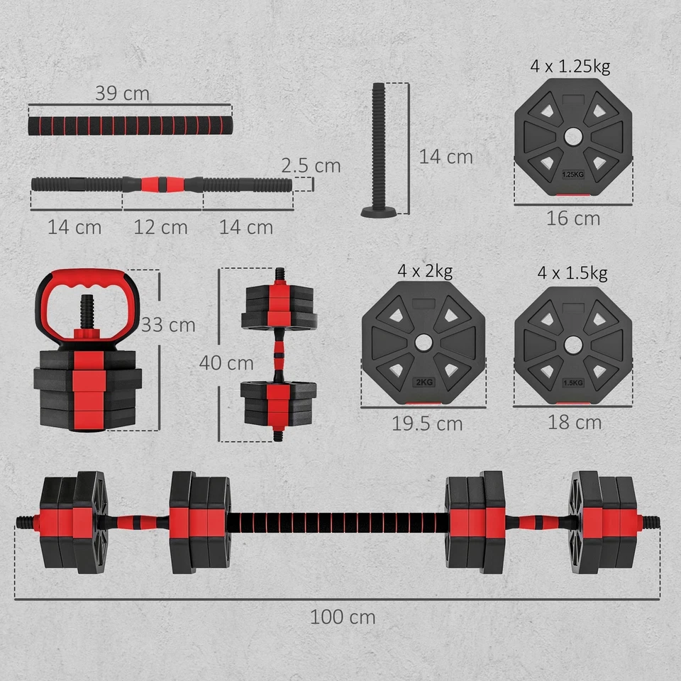 SPORTNOW 6-in-1 Adjustable Weight Dumbbells Set, 20kg Free Weights Set, Red, photo 3 of 5