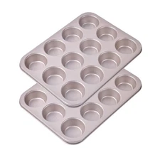 2 Pcs ,12 Cup Muffin Pan Non-Stick Bakeware,2.8 Inch Diameter Cup,Champagne Gold