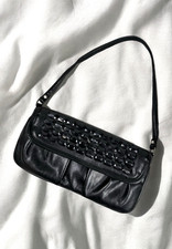 Black Jeweled Faux Leather Shoulder Purse Y2K Glam Formal Party Evening Goth 90s