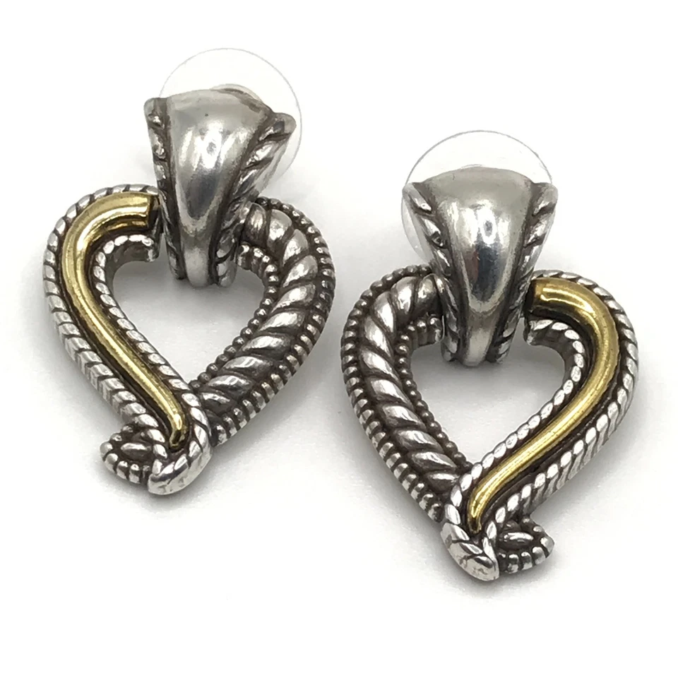 Pendientes Brighton colgantes corazón abierto perforado placa de oro y plata occidental Foto 2 de 4