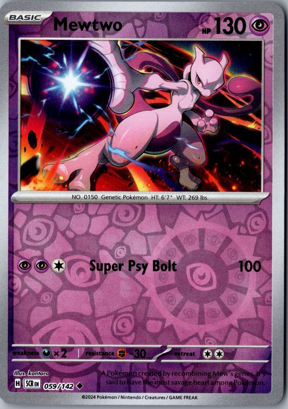 Mewtwo 059/142 Pokemon Card LP Reverse Holo Uncommon SV07: Stellar Crown