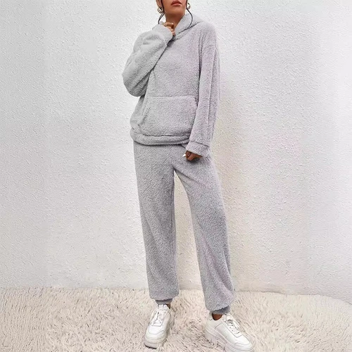 Damen Freizeit Winter Warm Kapuze Damen Pyjama Sets Fleece Flauschig Nachtwäsche - Bild 12 von 23