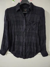 Rails Top Womens S Black Hunter Blouse Button Up Plaid Pocket Soft Comfort Rayon