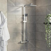 Thermostatic Mixer Shower Bathroom Square Bar Rainfall Dual Head Handset Chrome