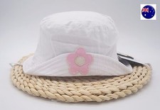 Baby Girl Kid White Cotton Flower Bucket Sun Hat Cap with Tie Up 15-24Months