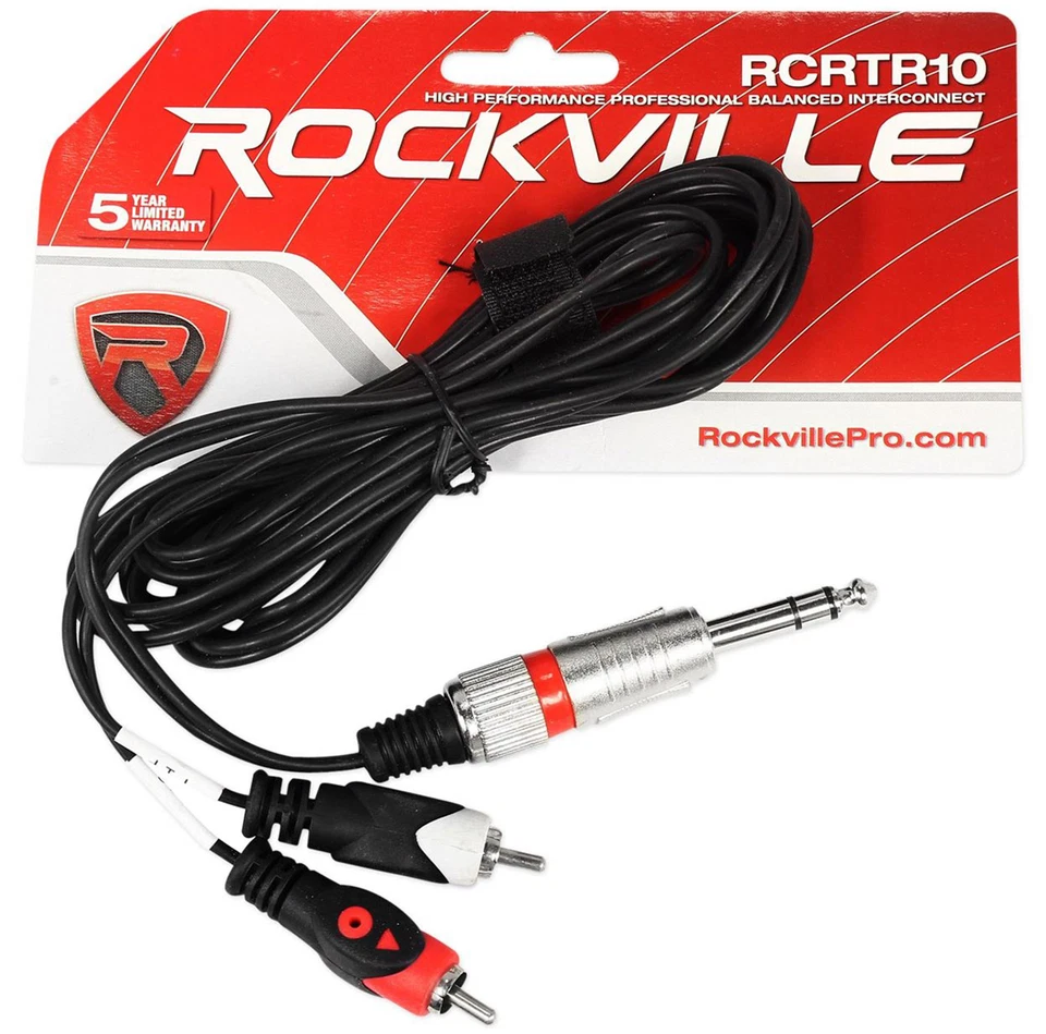 Cable Rockville RNRTR10 10' 1/4" TRS a Doble RCA 100% Cobre Transferencia de Señal Foto 3 de 4