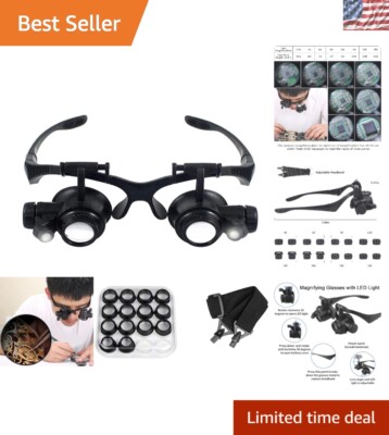 LED Magnifying Glasses with 8 Interchangeable Lenses - Hands-Free Precision Tool