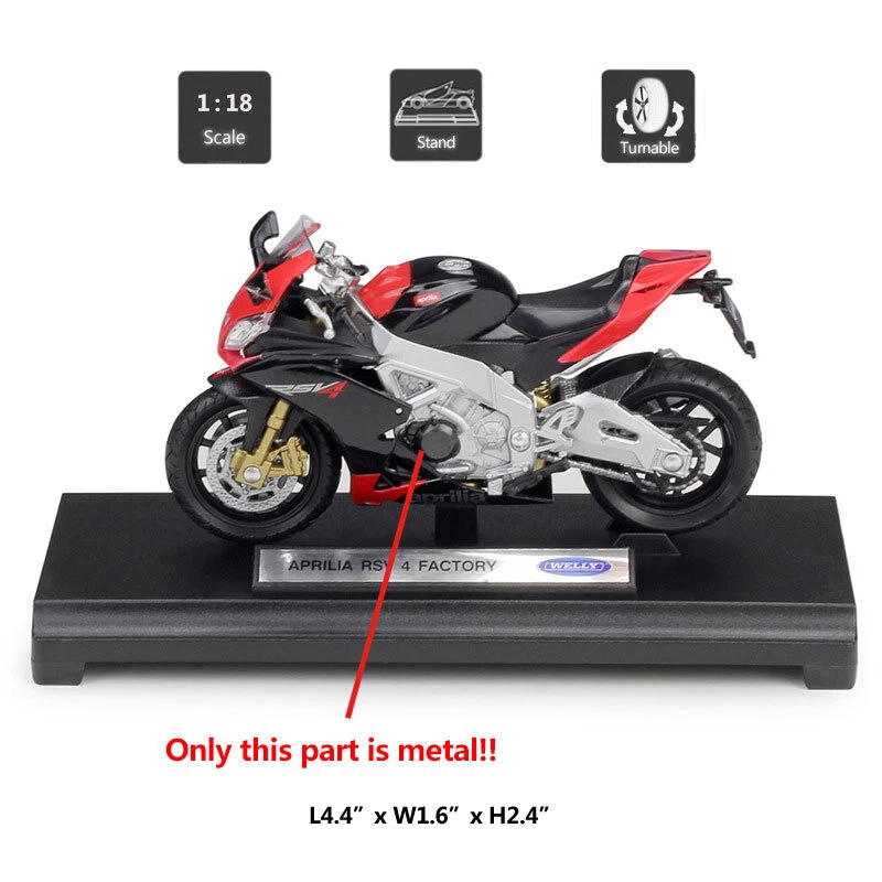 1:18 Aprilia RSV 4 Factory Motorcycle Model Diecast Toy Vehicle for Kids Boys - Image 2 of 4