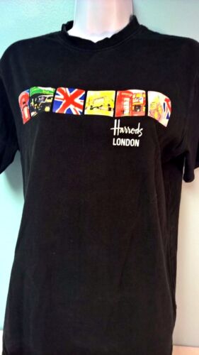Harrods of London T Shirt Small Black Scenes Of London Ships Free 
