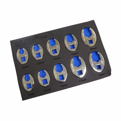 US PRO INDUSTRIAL 10PC 3/8" DR. Metric Crowfoot Wrench Set In EVA Tray 10 - 19mm - Picture 2 of 3