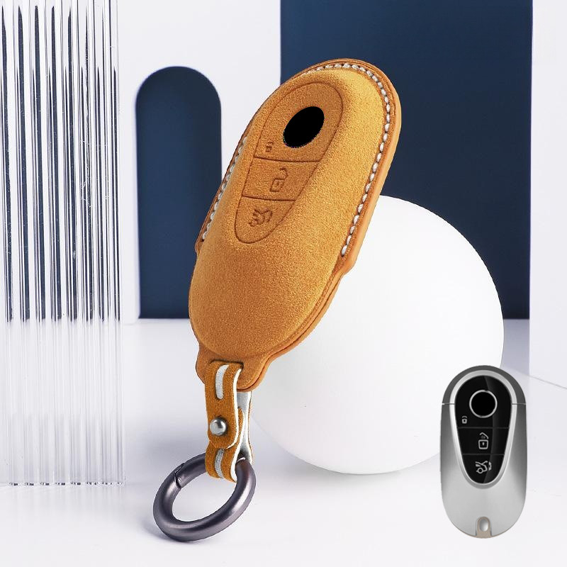 Suede Leather Car Key Fob Case Cover For Mercedes Benz C E S Class S350 W223
