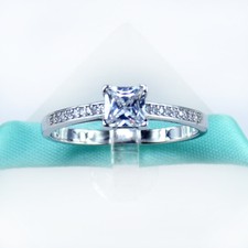 SALE 925 Sterling Silver Princess Cut Cubic Zirconia CZ Engagement Promise Ring