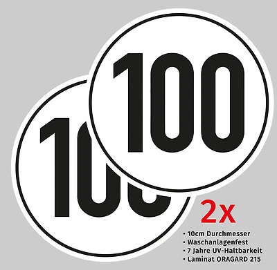 Aufkleber Set 100 km/h für Auto PKW Anhänger Camper Wohnmobil ∅ 10cm Wetterfest